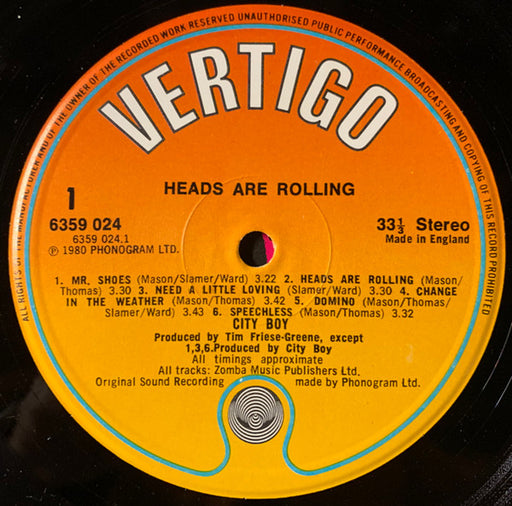 City Boy - Heads Are Rolling - LP [PRE-OWNED] 3 For £10 - Used vinyl