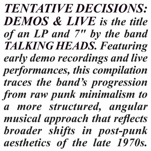 Talking Heads - Tentative Decisions: Demos & Live vinyl - Record Culture