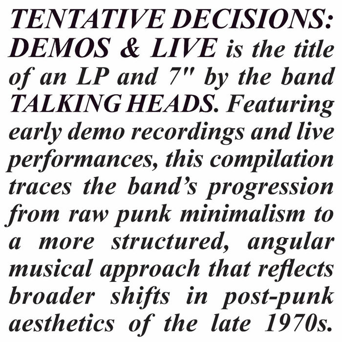 Talking Heads - Tentative Decisions: Demos & Live vinyl - Record Culture
